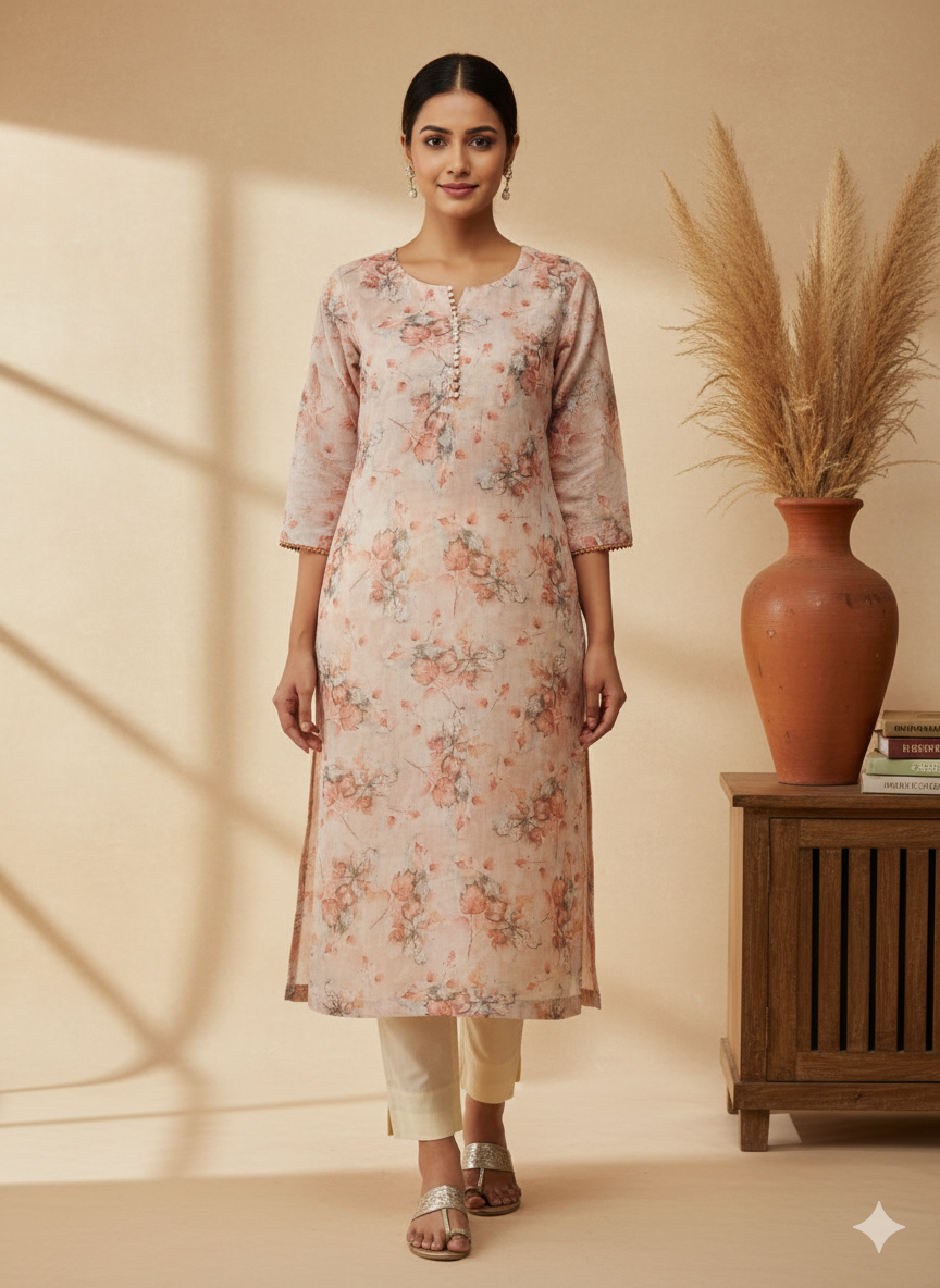 Tissue Digital Printed Straight Kurta