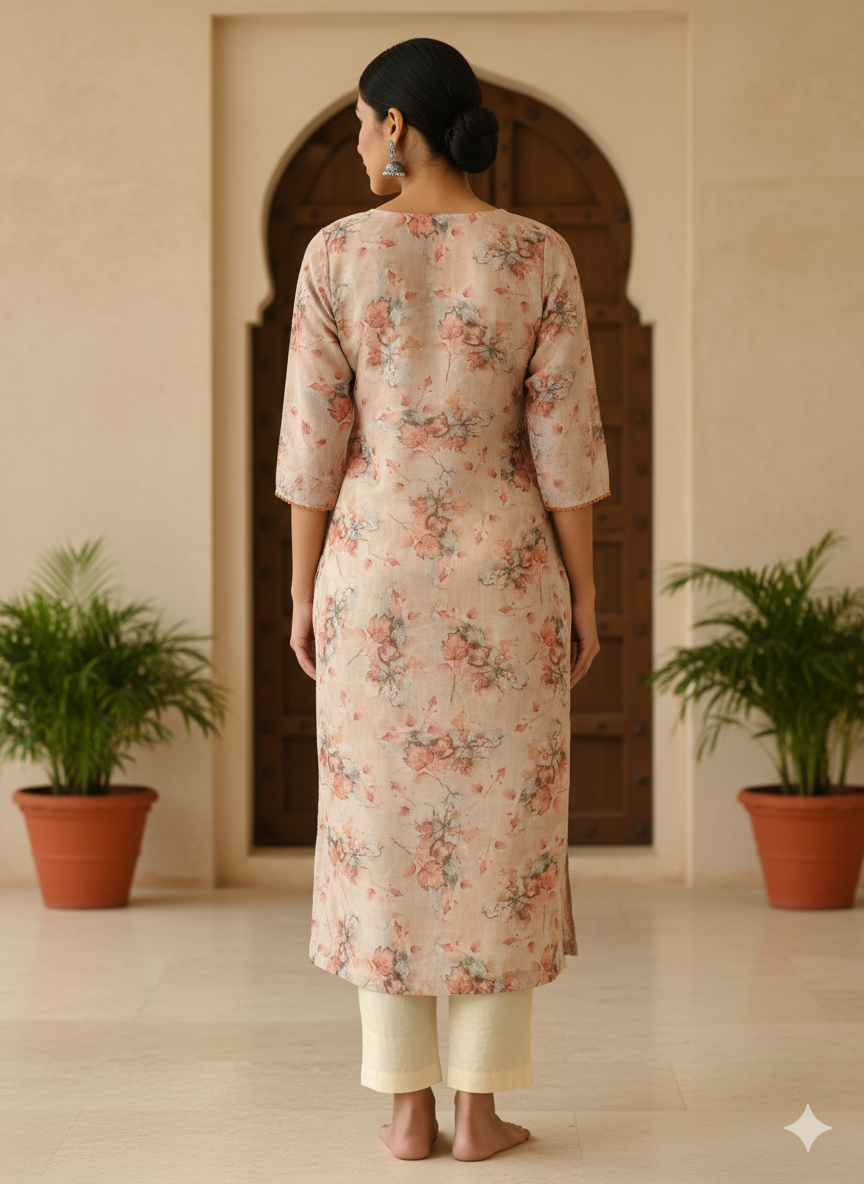 Tissue Digital Printed Straight Kurta