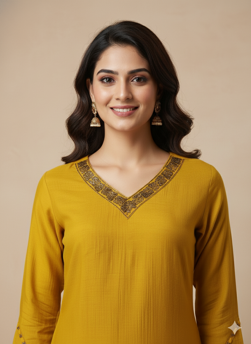 Chanderi Silk Solid Embroidered Straight Kurta