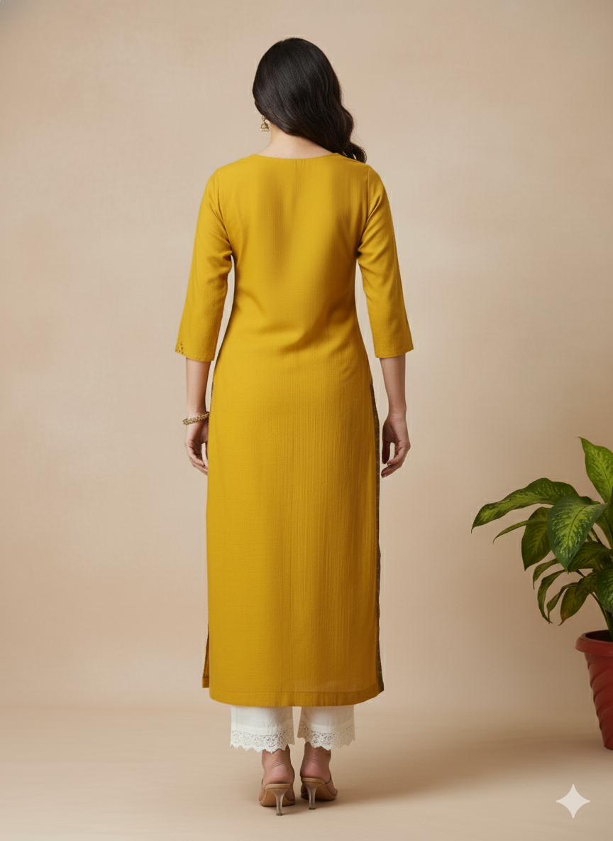 Chanderi Silk Solid Embroidered Straight Kurta