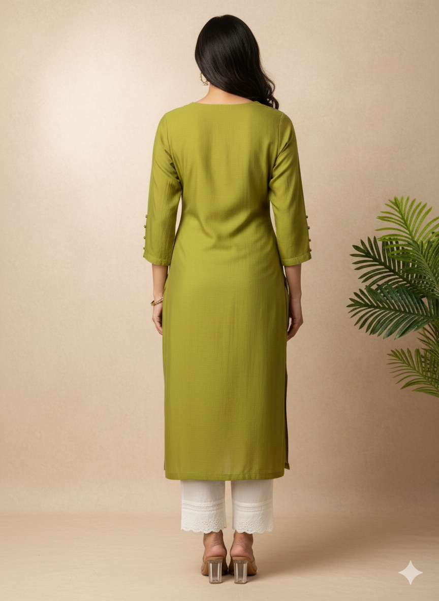 Chanderi Silk Solid Embroidered Straight Kurta