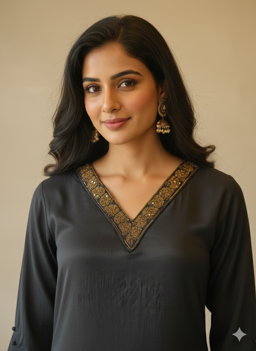 Chanderi Silk Solid Embroidered Straight Kurta