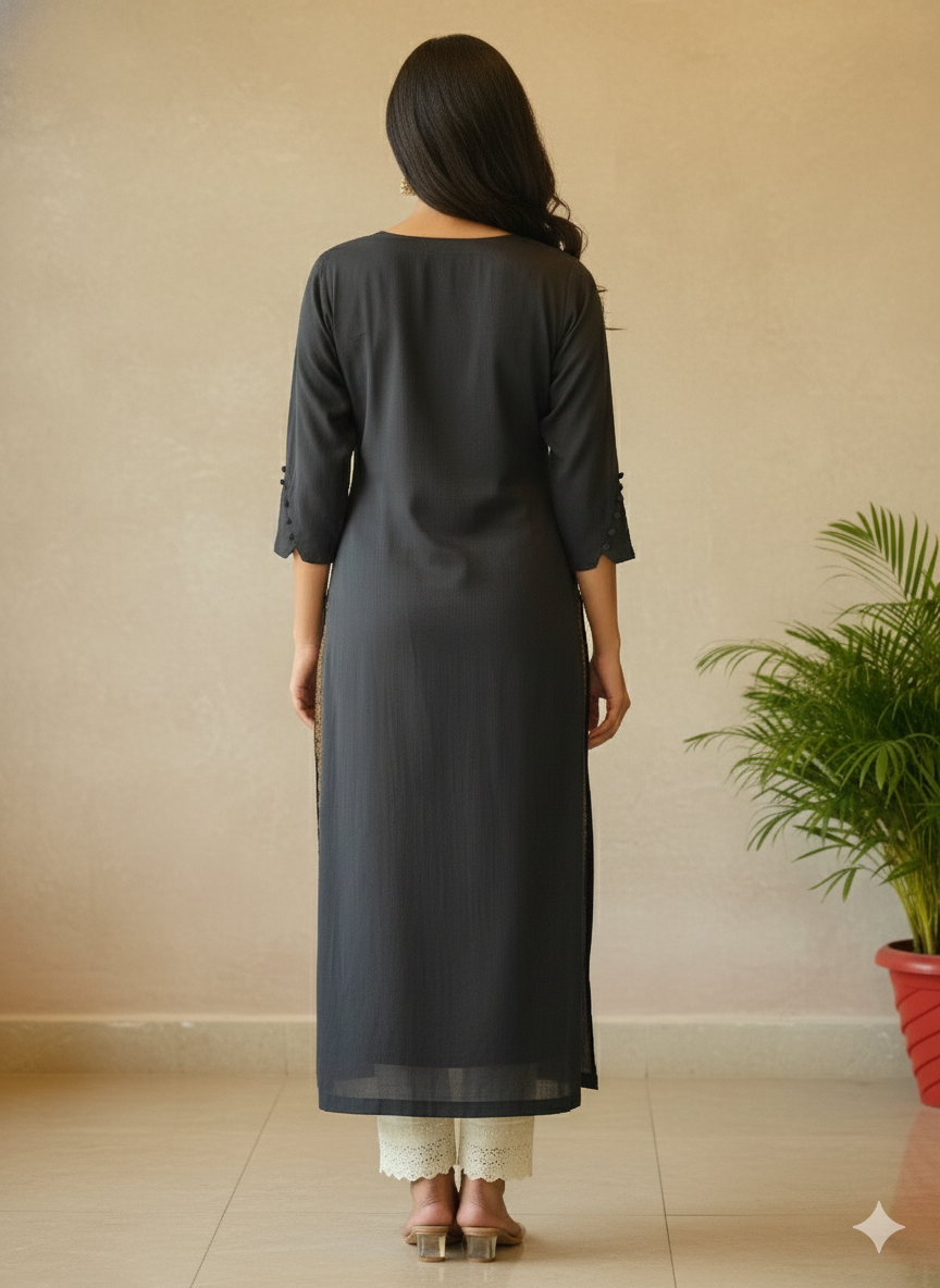 Chanderi Silk Solid Embroidered Straight Kurta