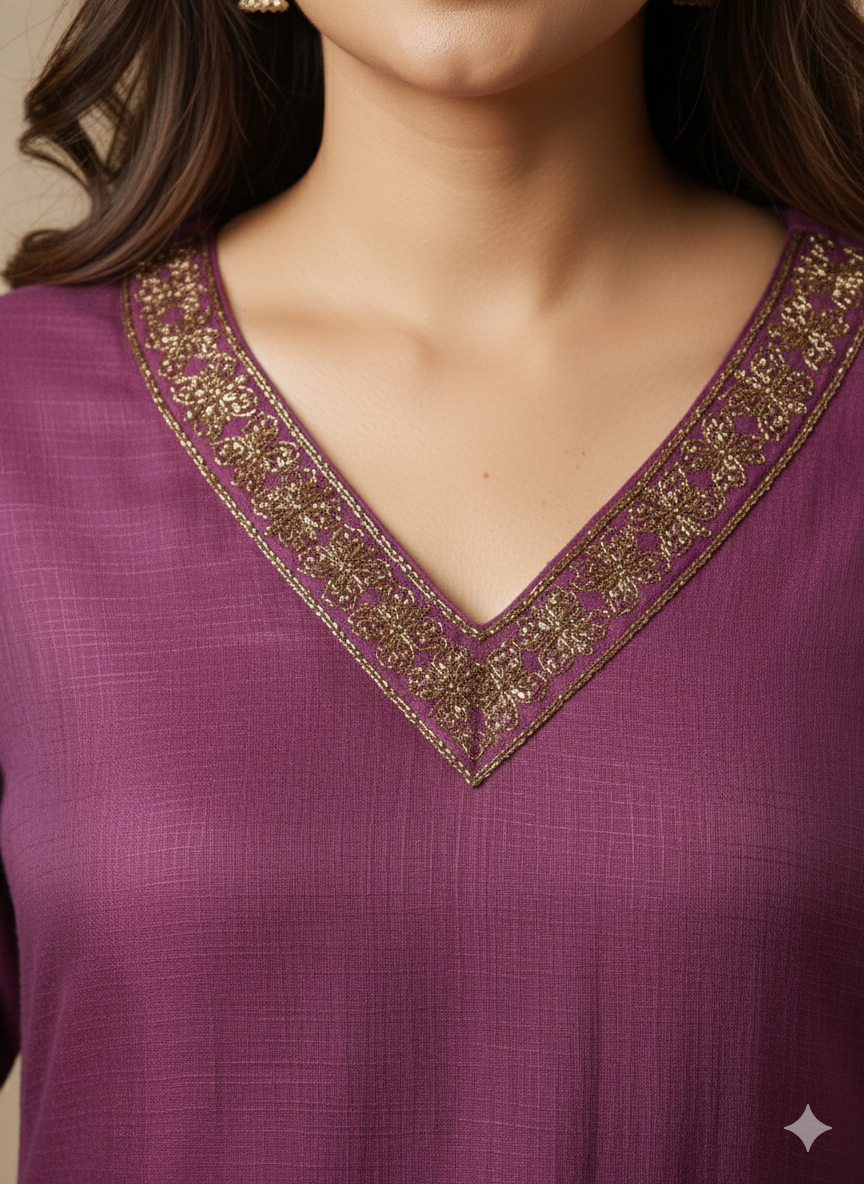 Chanderi Silk Solid Embroidered Straight Kurta