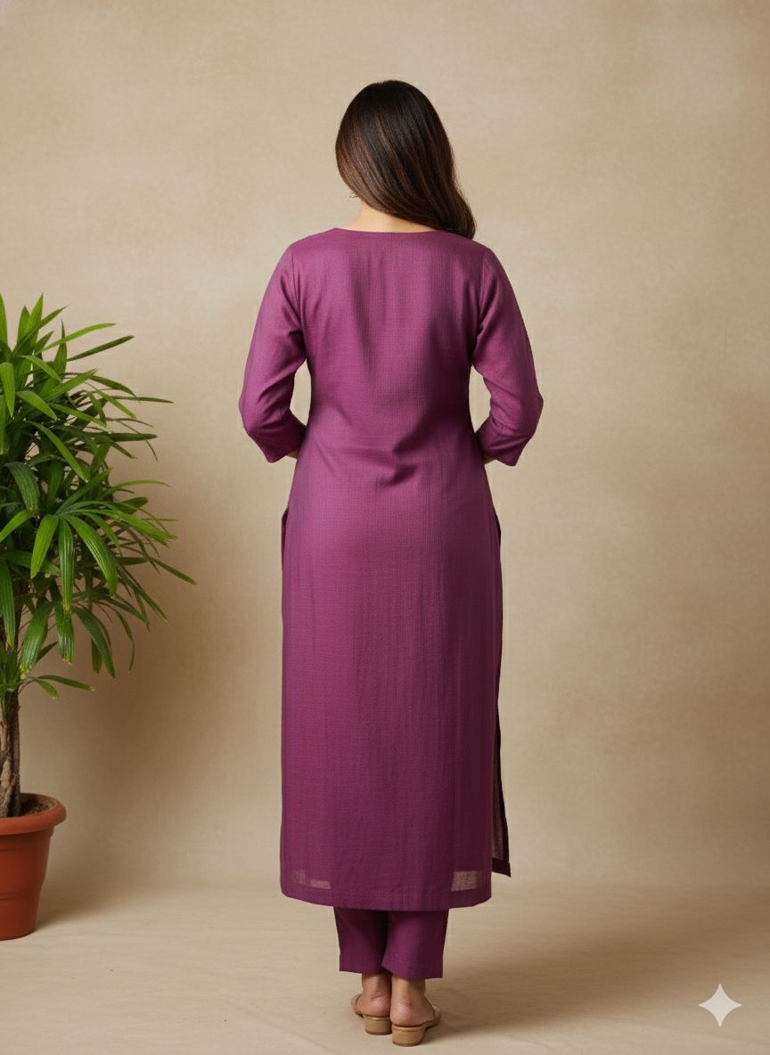 Chanderi Silk Solid Embroidered Straight Kurta