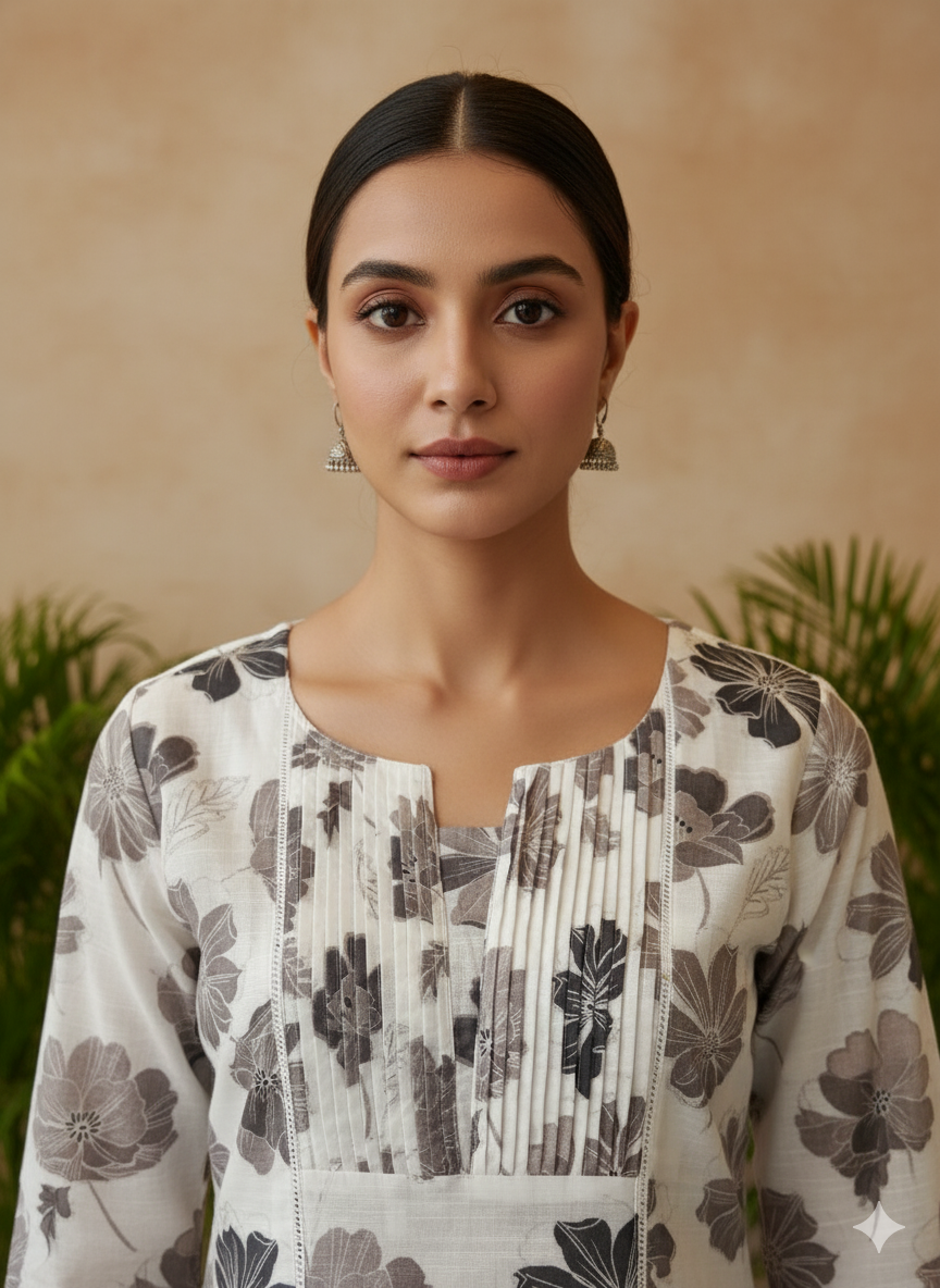 Linen Cotton Printed Straight Kurta