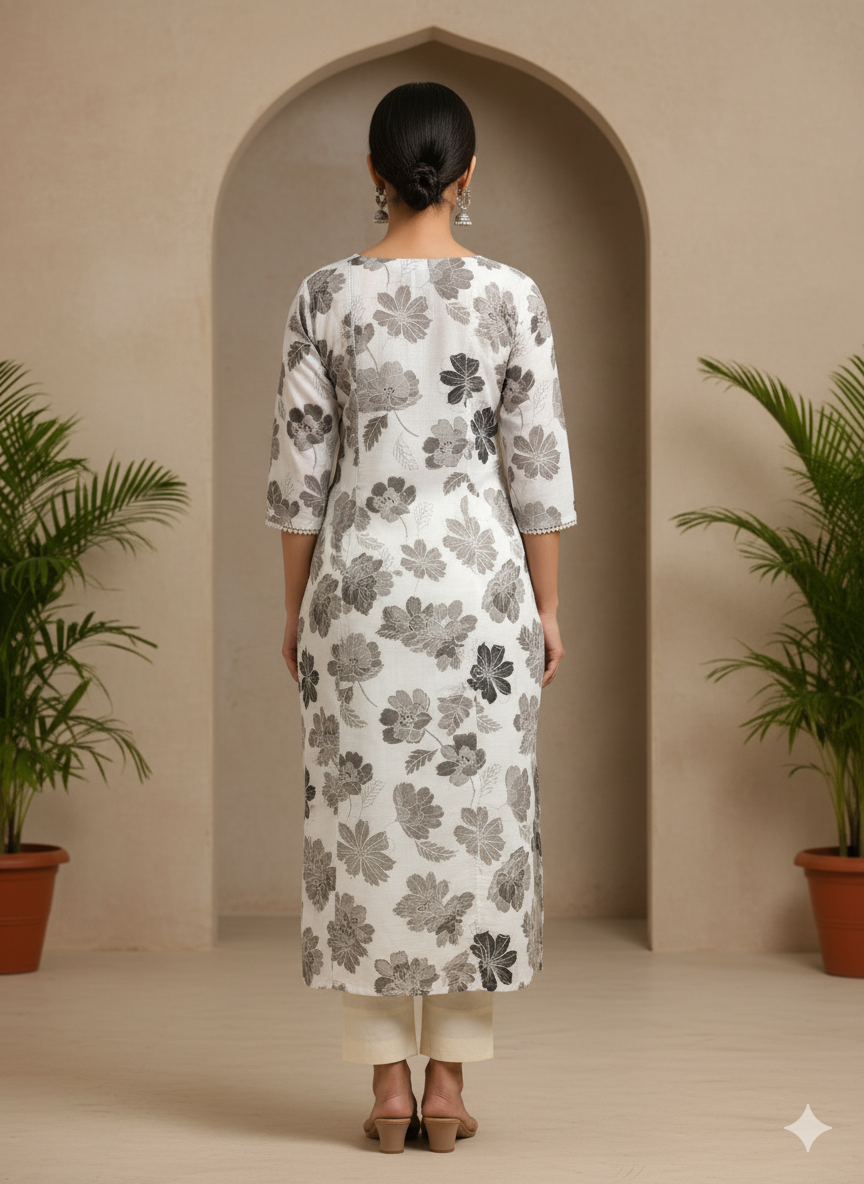 Linen Cotton Printed Straight Kurta