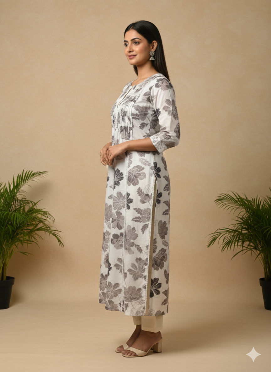 Linen Cotton Printed Straight Kurta
