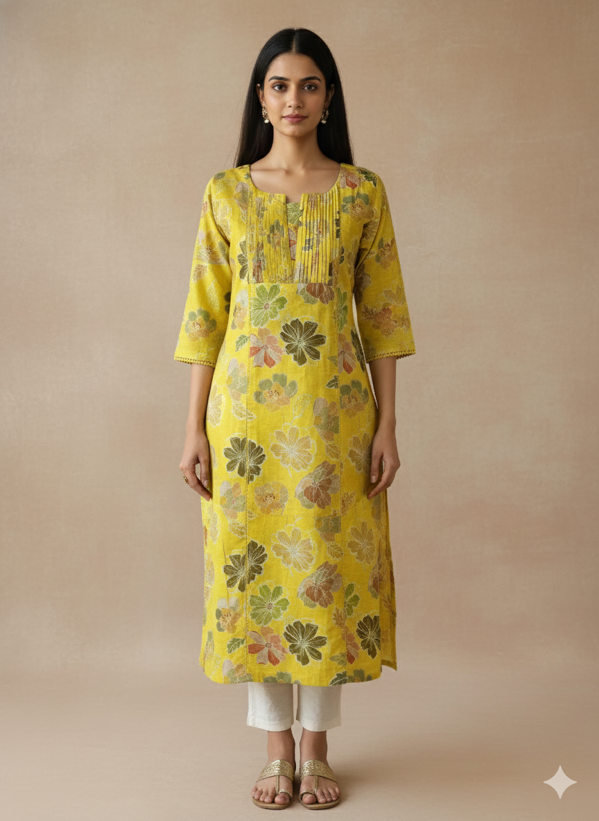 Linen Cotton Printed Straight Kurta