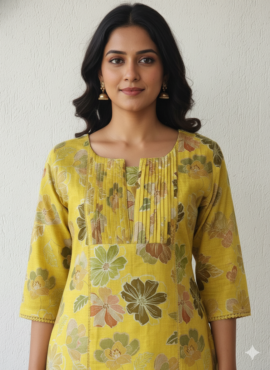 Linen Cotton Printed Straight Kurta