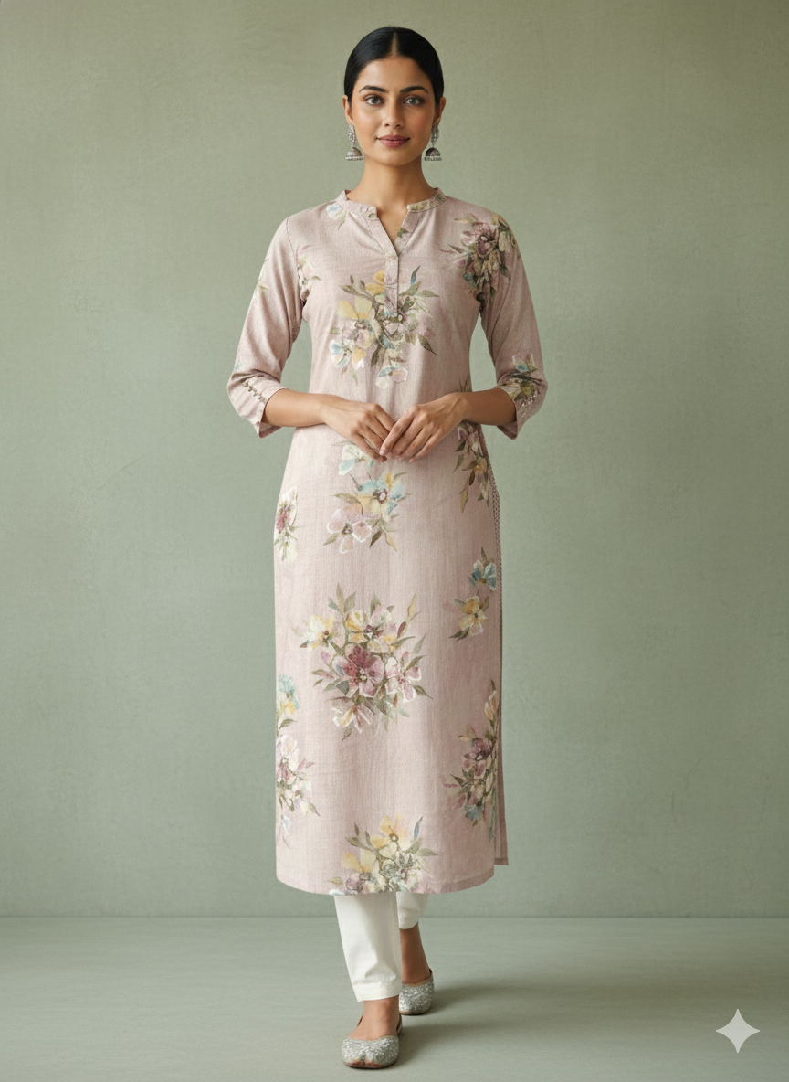 Cotton Foil  Print Straight  Kurta