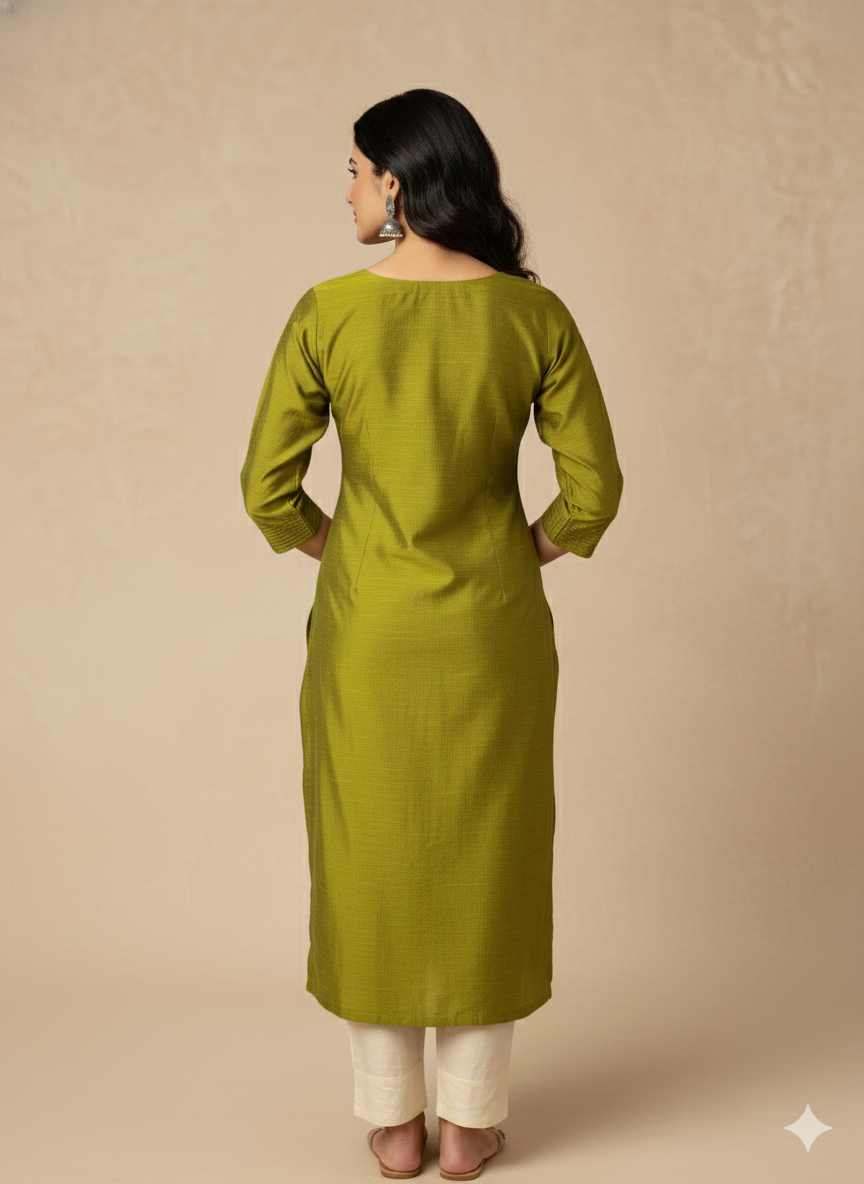 Jerna Silk Solid Straight Kurta
