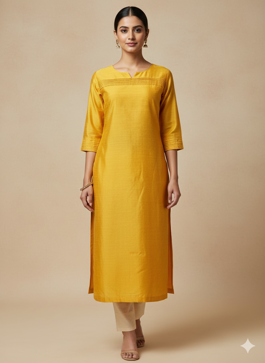 Jerna Silk Solid Straight Kurta