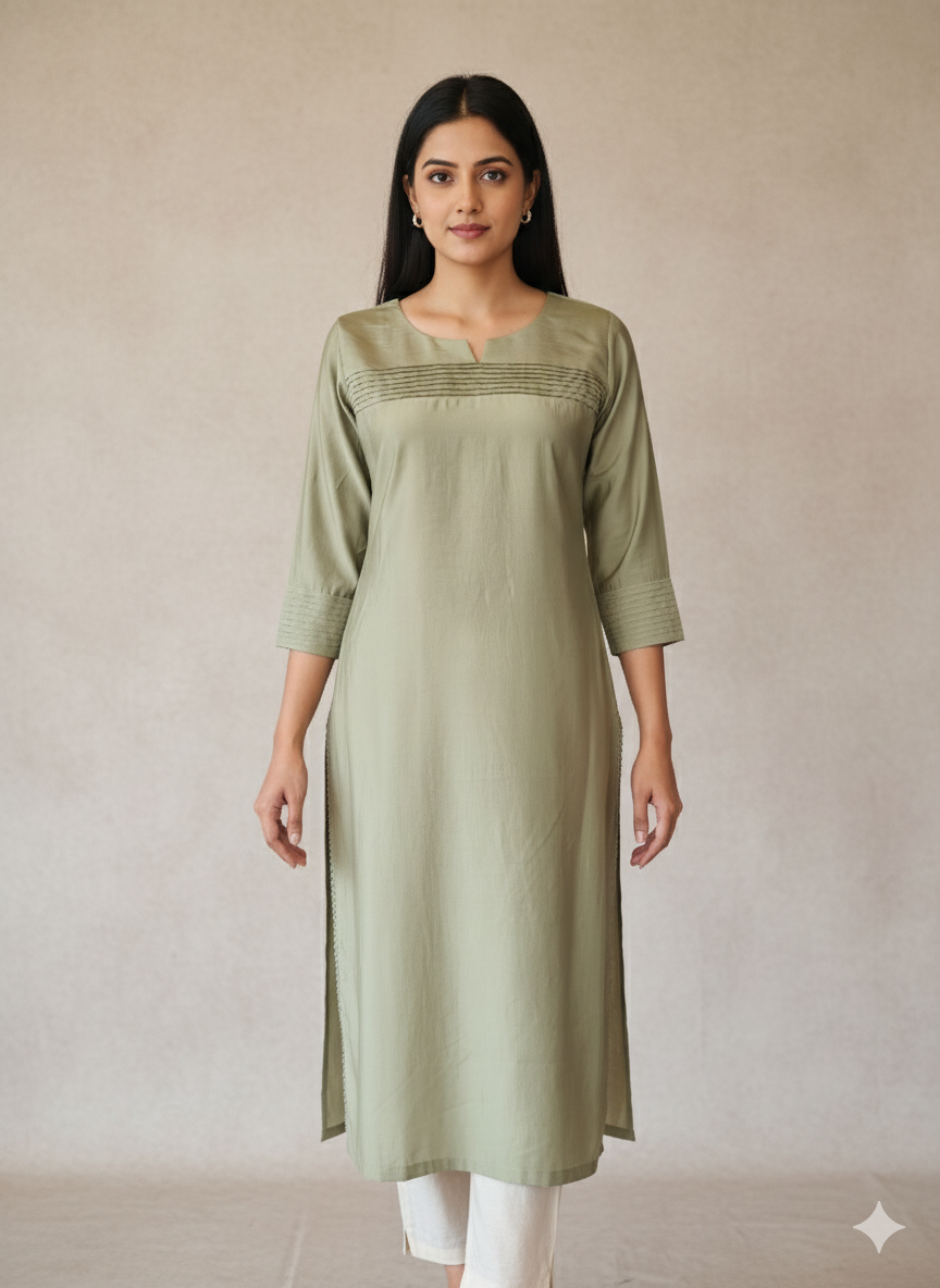 Mul Chanderi Solid Straight Kurta