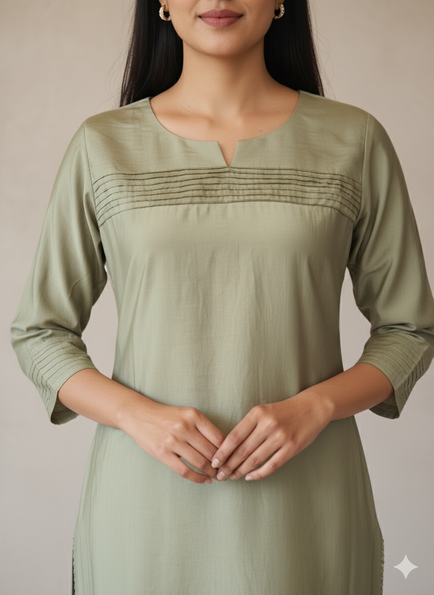 Mul Chanderi Solid Straight Kurta
