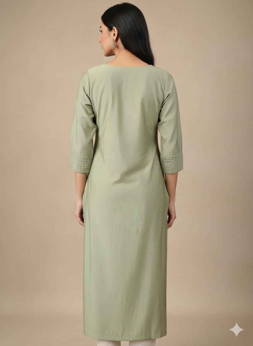 Mul Chanderi Solid Straight Kurta