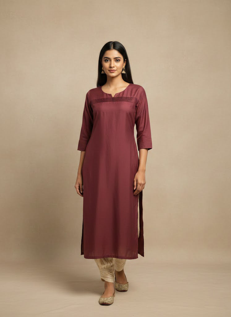 Mul Chanderi Solid Straight Kurta