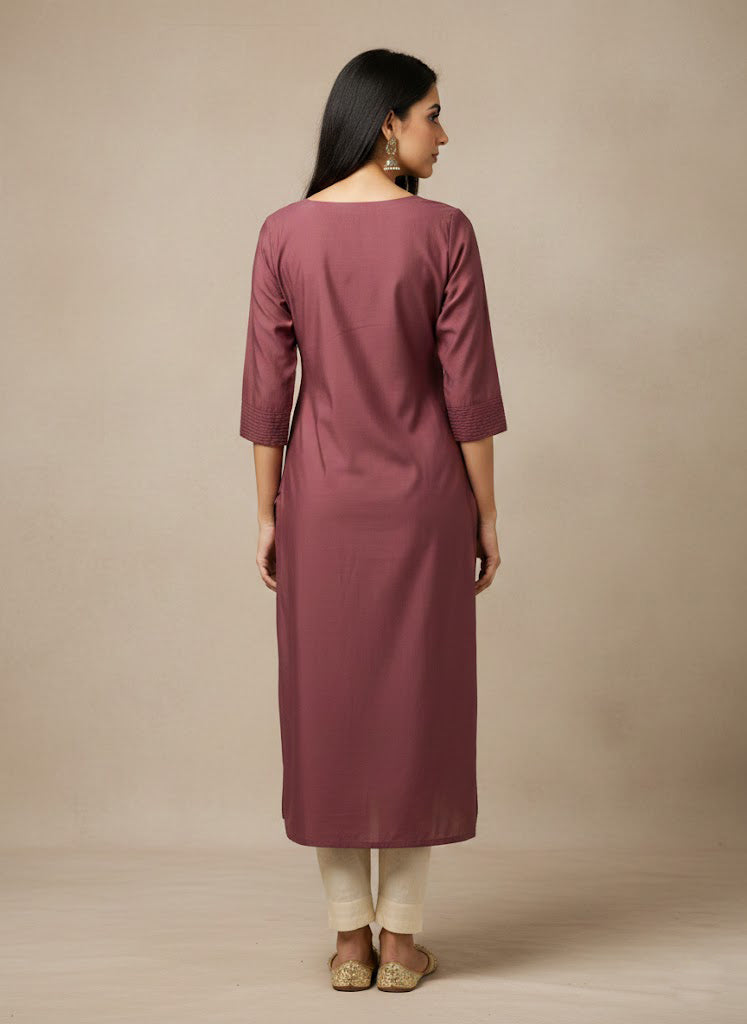 Mul Chanderi Solid Straight Kurta