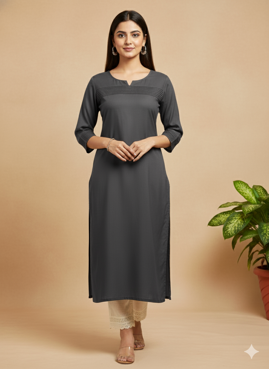 Mul Chanderi Solid Straight Kurta