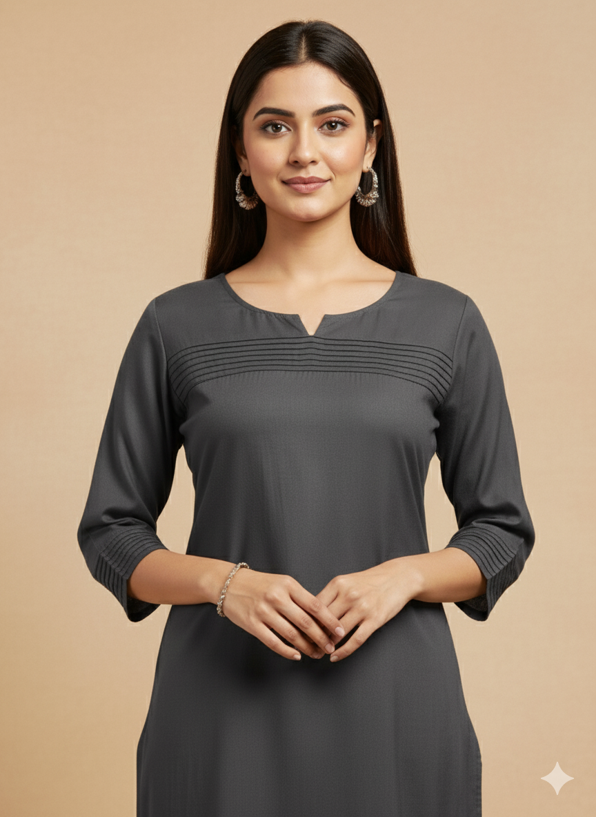 Mul Chanderi Solid Straight Kurta