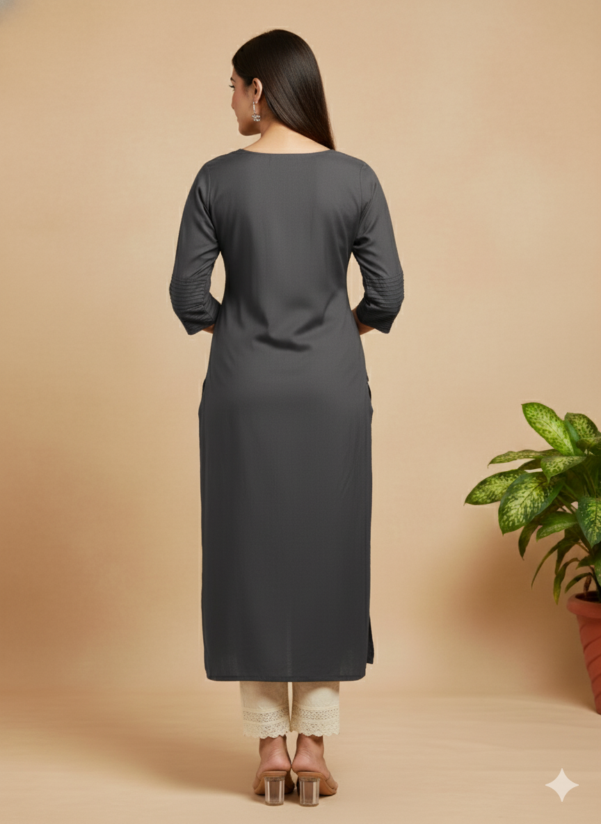 Mul Chanderi Solid Straight Kurta