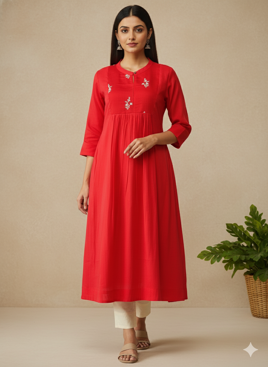 Mul Chanderi A-line Kurta