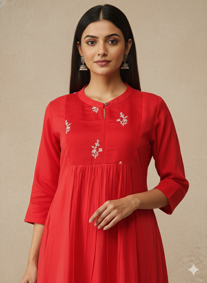 Mul Chanderi A-line Kurta