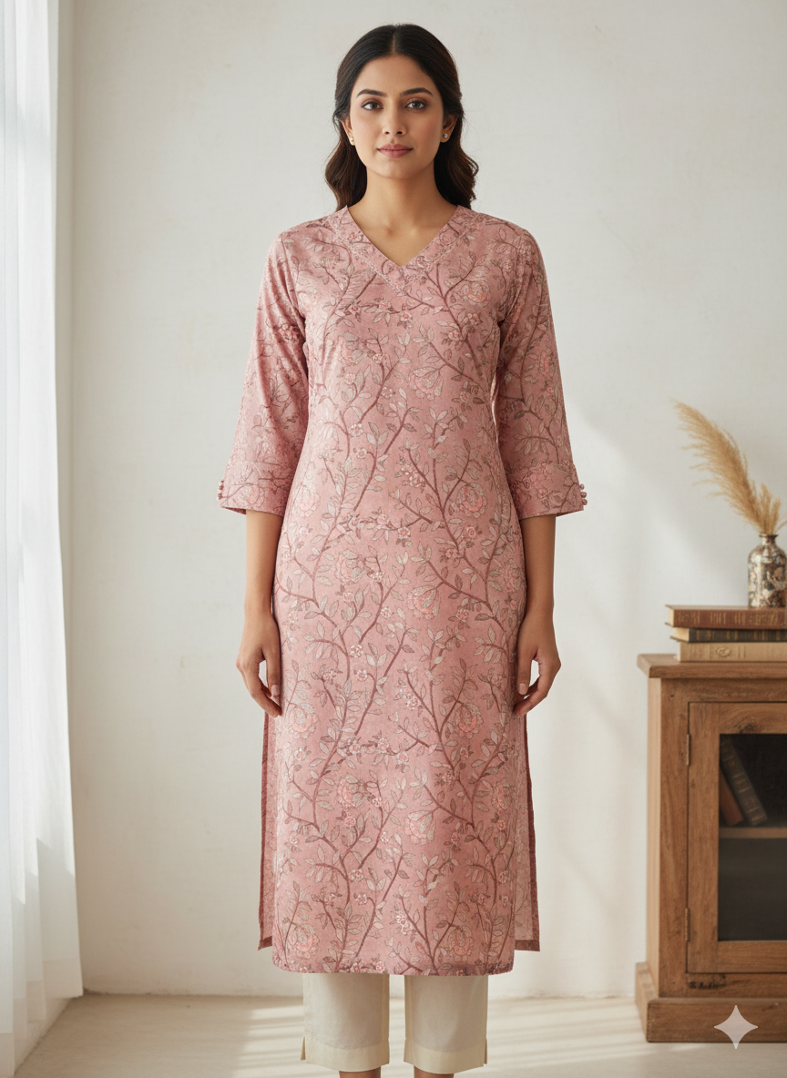 Poly Silk Digital Printed Straight Kurta