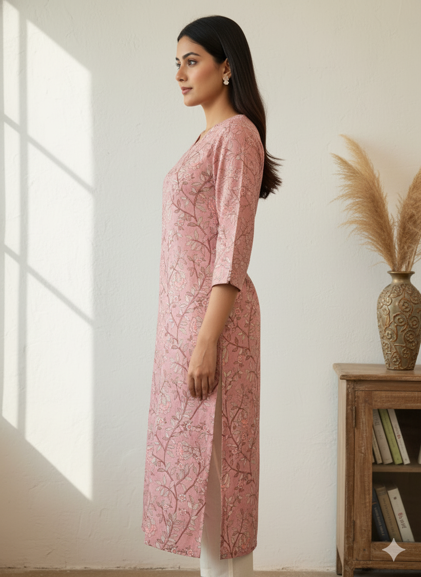 Poly Silk Digital Printed Straight Kurta